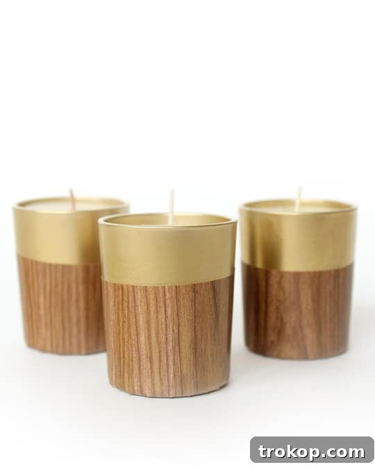 DIY Faux Wood Candle Stand with Retro Flair 4 Retro Faux Wood Candle Holder with lit candle