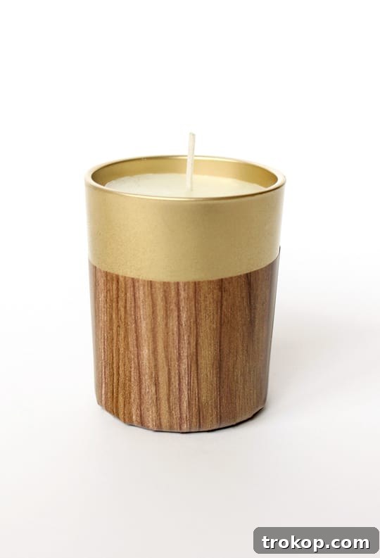 DIY Faux Wood Candle Stand with Retro Flair 8 Finished Retro Faux Wood Candle Holder with candle