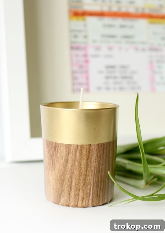 DIY Faux Wood Candle Stand with Retro Flair 9 Assortment of finished Retro Faux Wood Candle Holders