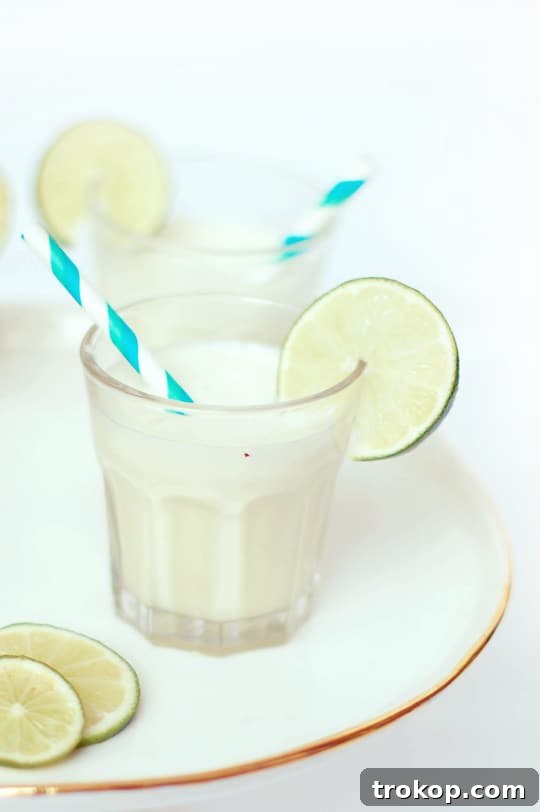 Spiked Brazilian Limeade Ingredients - Fresh limes, sugar, sweetened condensed milk, water, and cachaça blended for a smooth drink.