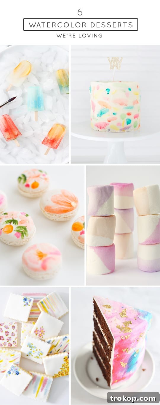 6 DIY watercolor sweets we're loving - Sugar & Cloth: A collection of stunning edible watercolor art, including popsicles, cakes, macarons, marshmallows, and cookies, perfect for any party or celebration.