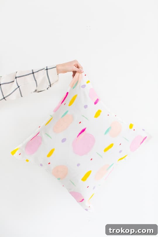 Abstract painted patterns on a set of DIY throw pillows