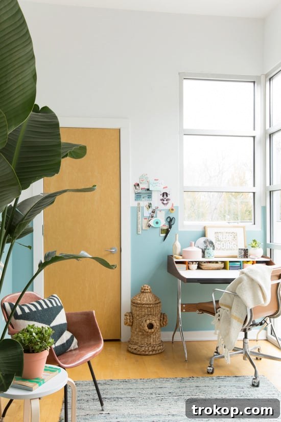 Modern Office Half Wall Painted - Defining Space with Pastel Color Blocks