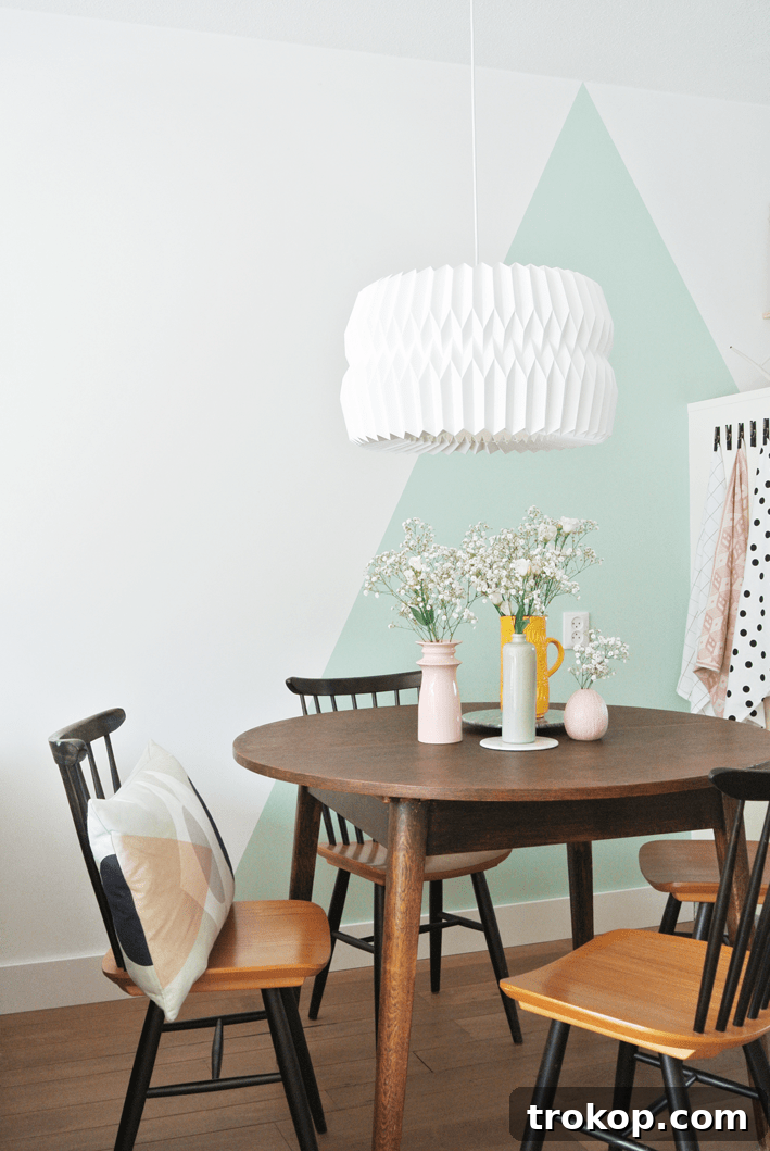 Happy Home with Mint Triangle Wall - Playful Geometric Pastel Design