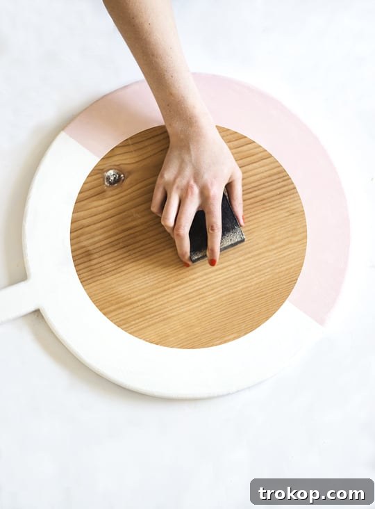 Stylish DIY Color Block Hanging Mirror 6 Color-blocked cutting board ready for mirror attachment