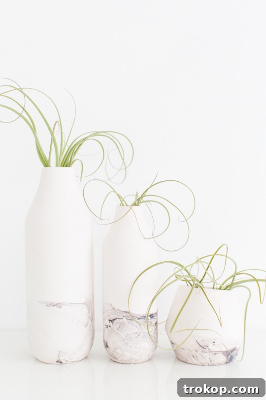Another perspective of a DIY marble vase, showcasing the intricate patterns and versatile decor potential.