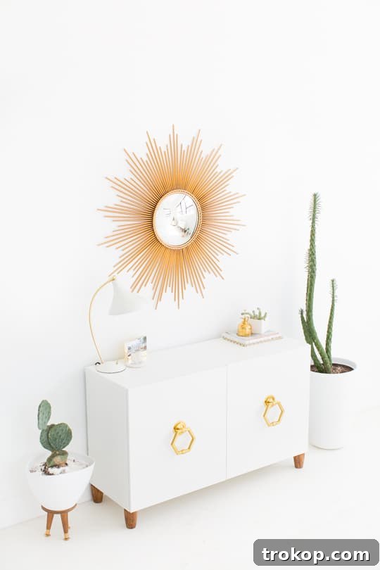 Finished Retro DIY Sideboard Ikea Hack with Hexagon Handles