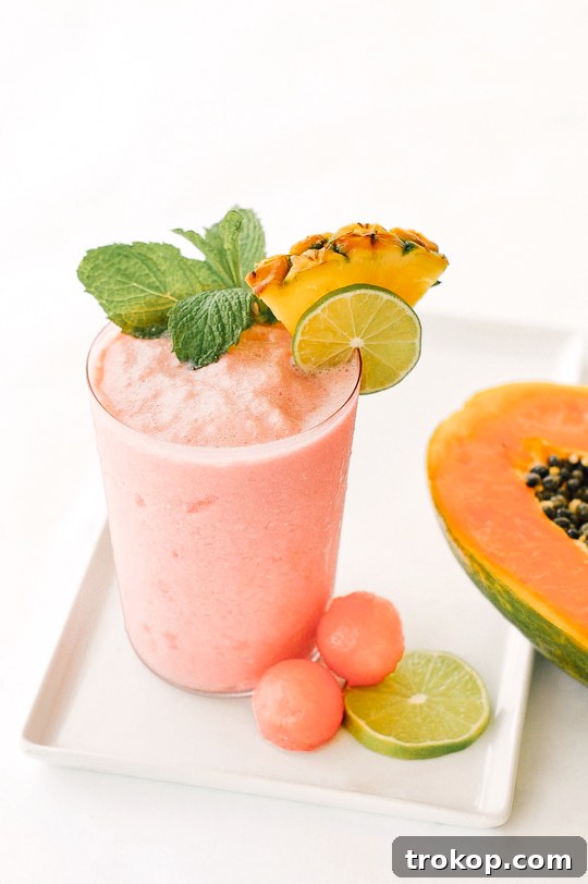 Watermelon Papaya Rum Refresher 3 Fresh Watermelon Smoothie - A healthy and hydrating summer beverage