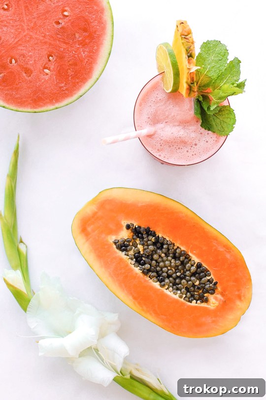 Watermelon Papaya Rum Refresher 7 Watermelon Papaya Rum Smoothie - A perfect summer cocktail