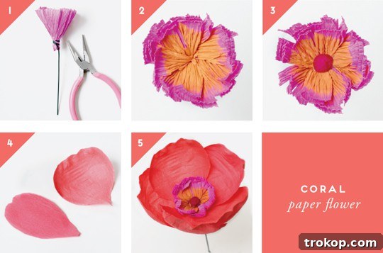 DIY paper flower cake topper - coral flower - Sugar & Cloth