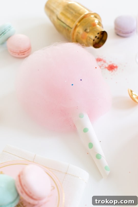 Spiked cotton candy cones arranged on a table