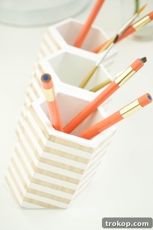 Geometric Desk Organizer Craft 4 Styled hexagonal DIY desktop organizer on a clean desk