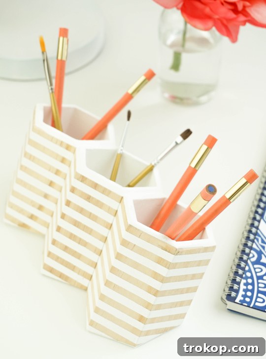 Geometric Desk Organizer Craft 5 Collection of tools and materials for hexagonal DIY desktop organizer