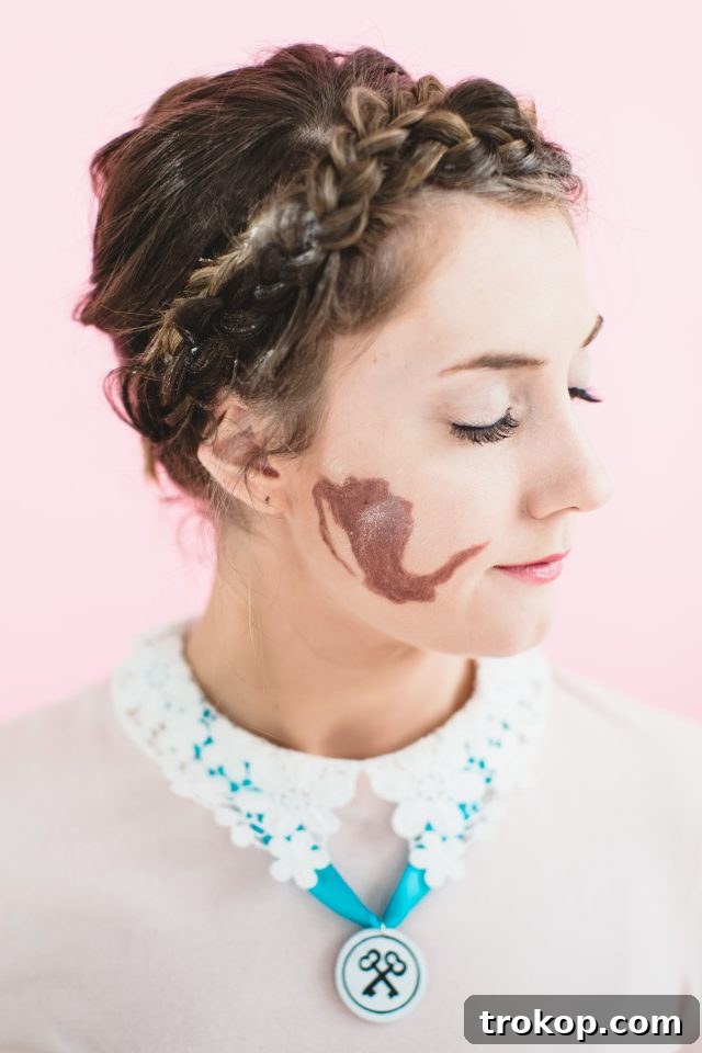 Wes Anderson Agatha Halloween Costume with signature birthmark