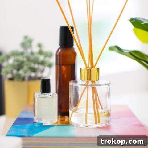 Close up photo of how to make an essential oil diffuser, showcasing the simplicity and natural ingredients.