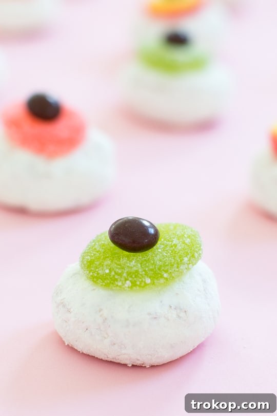 Close-up of a DIY Halloween Monster Eyeball Donut