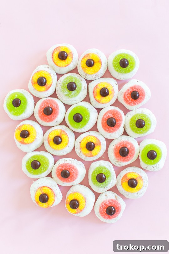 Platter of Mini Monster Eyeball Donuts for Halloween
