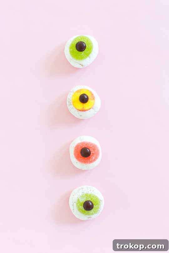 Halloween desserts with monster eyeball donuts