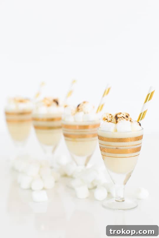 A festive tray of Toasted Marshmallow Ice Cream Shots, perfect for a holiday party