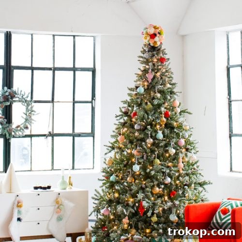 DIY pom pom tree topper and festive holiday decor with Martha Stewart products from Home Depot