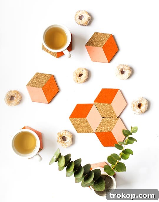 Finished geometric cork coaster