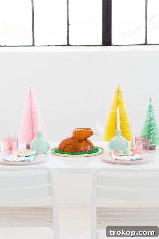 Festive ice cream turkey cake centerpiece on a Thanksgiving table, perfect for holiday dessert ideas