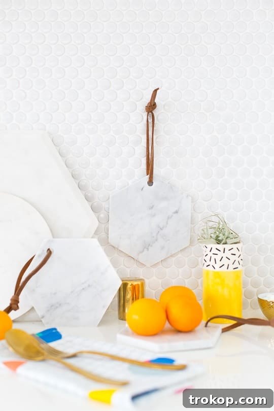High-End Look, Low-Cost DIY: Hanging Marble Server for Under $5 2 DIY hanging marble serving board - sugar & cloth