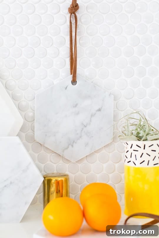High-End Look, Low-Cost DIY: Hanging Marble Server for Under $5 11 DIY hanging marble serving board - sugar & cloth