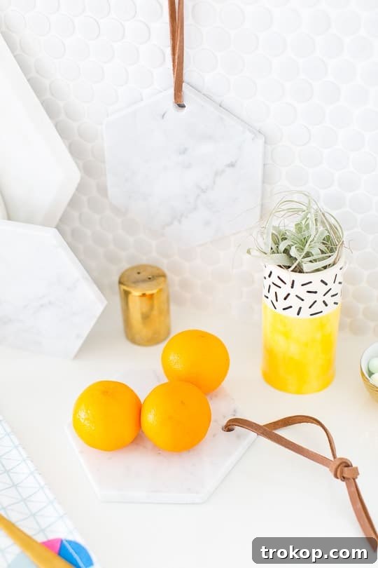 High-End Look, Low-Cost DIY: Hanging Marble Server for Under $5 3 DIY hanging marble serving board - sugar & cloth