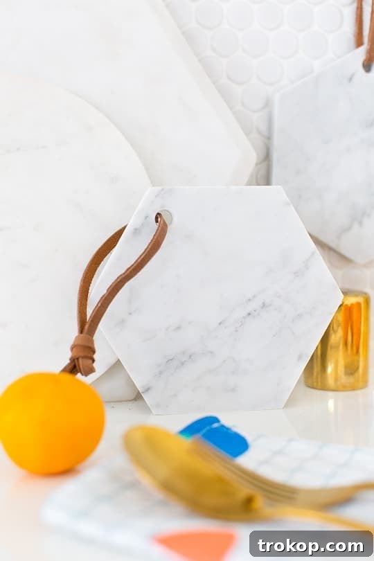 High-End Look, Low-Cost DIY: Hanging Marble Server for Under $5 10 DIY hanging marble serving board - sugar & cloth