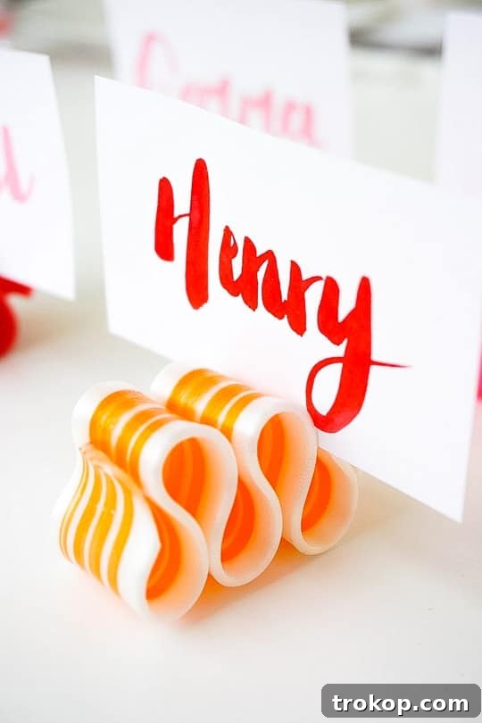 Handmade Watercolor Ribbon Candy Place Settings 2 DIY Candy Ribbon Place Cards - A charming handmade addition to your table setting.