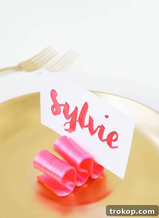 Handmade Watercolor Ribbon Candy Place Settings 6 A beautifully set table with candy ribbon place cards.