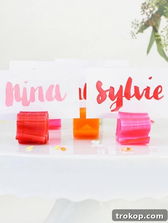 Handmade Watercolor Ribbon Candy Place Settings 9 Ribbon candy pieces ready to hold place cards.