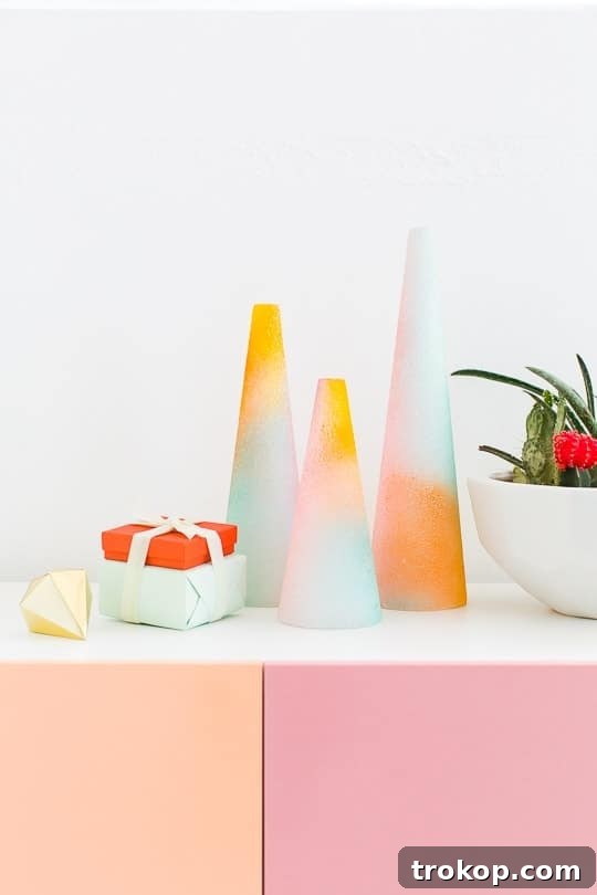 DIY foam gradient trees - modern colorful Christmas decor