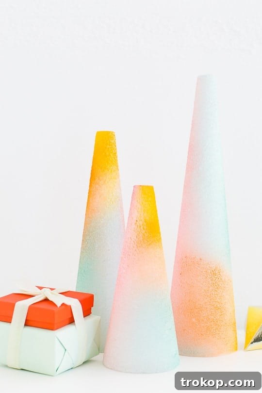 DIY foam gradient trees - unique holiday decoration
