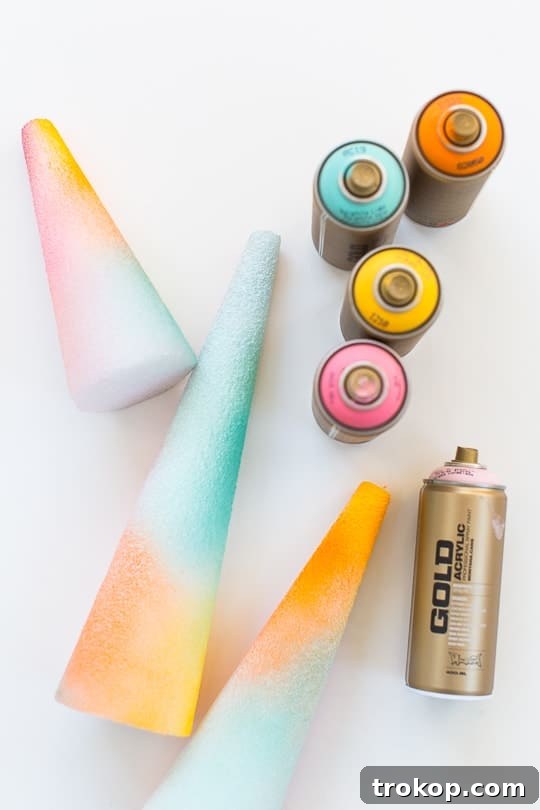 DIY foam gradient trees - unique contemporary Christmas project