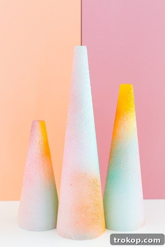 DIY foam gradient trees - spray painting technique