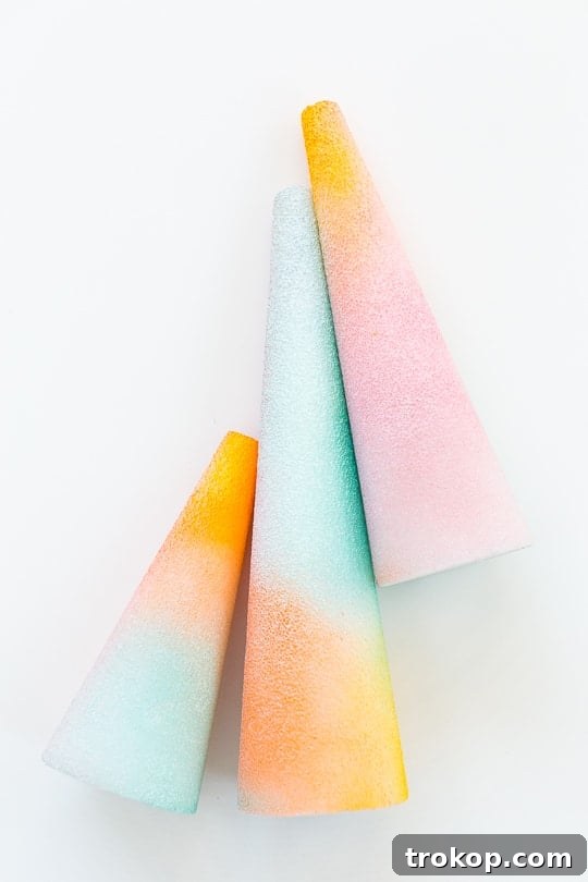 DIY foam gradient trees - colorful modern decor inspiration
