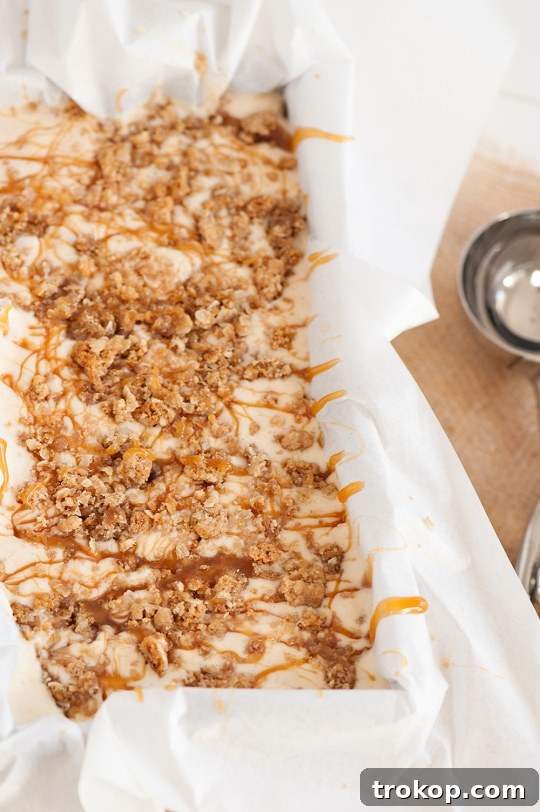 Decadent Caramel Apple Crumble Ice Cream 6 Apple crumble mixture spread on a baking sheet before baking