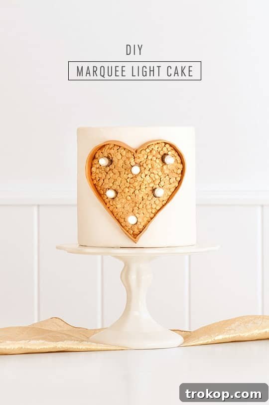 Finished DIY Marquee Light Cake glowing brightly in a celebratory setting, ready for guests