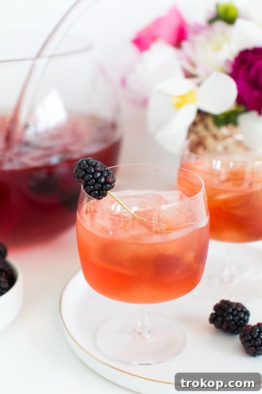 3-Ingredient Blackberry Champagne Fizz 3 Close-up of sparkling Blackberry Champagne Punch with fresh berries