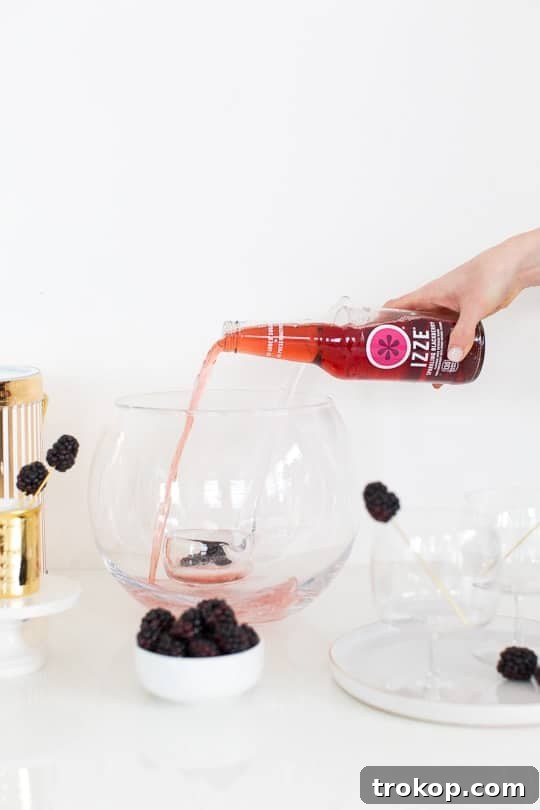 3-Ingredient Blackberry Champagne Fizz 5 Ingredients laid out for Blackberry Champagne Punch