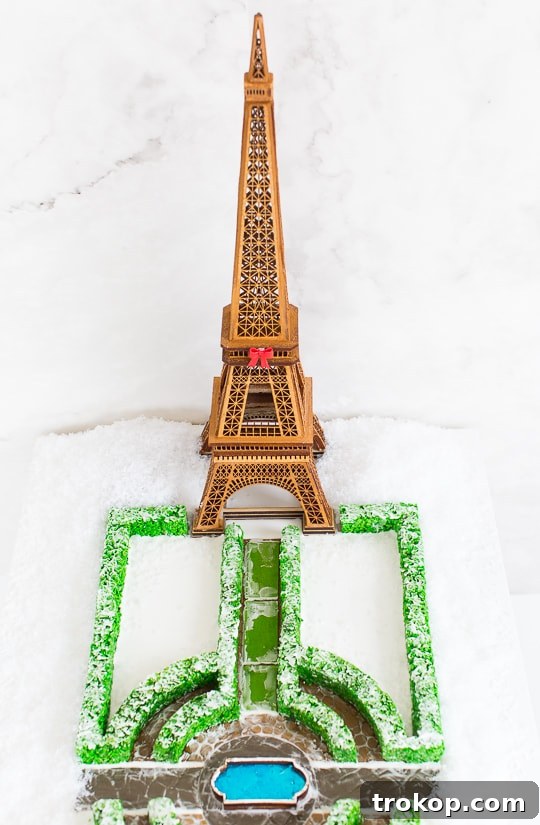 Finished gingerbread Eiffel Tower, a beautiful and unique Christmas treat