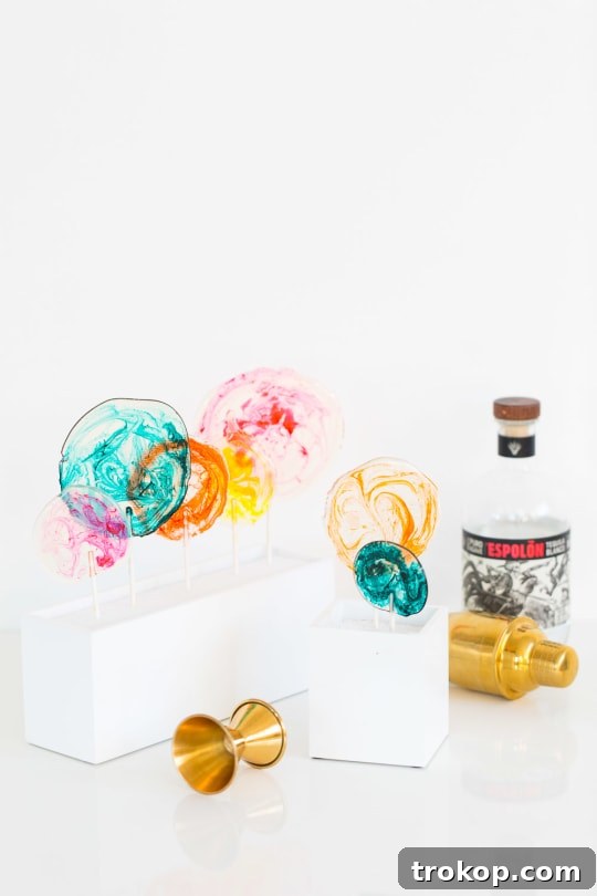 marbled DIY spiked lollipops - sugar and cloth - recipe