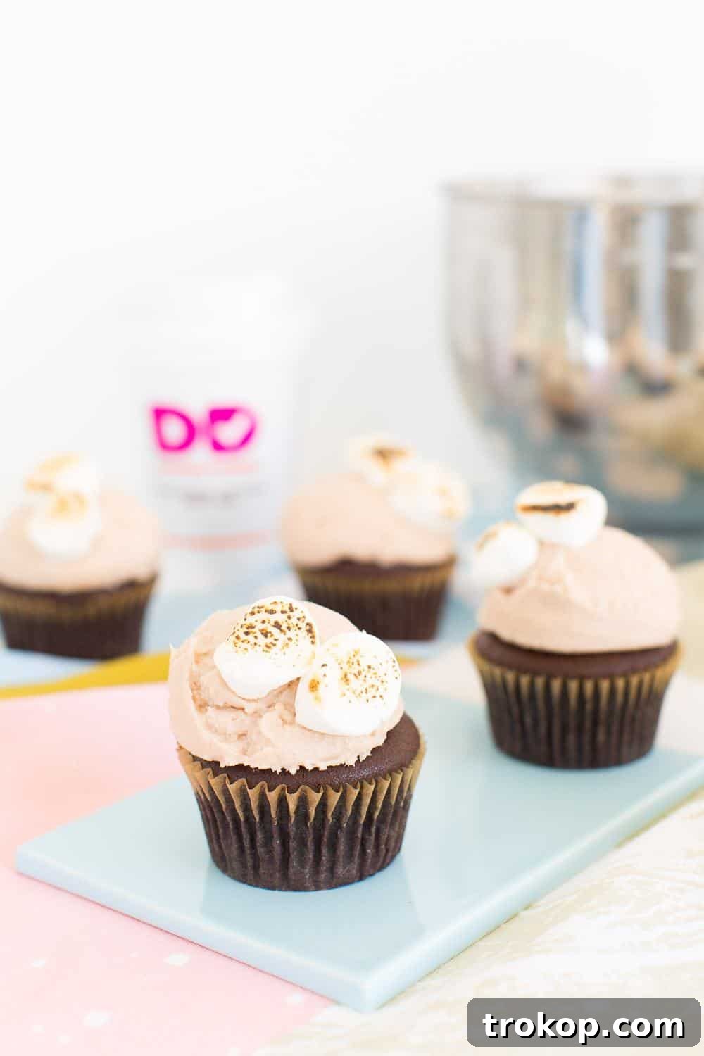 Close-up of the frosting being whipped to a light and fluffy consistency.