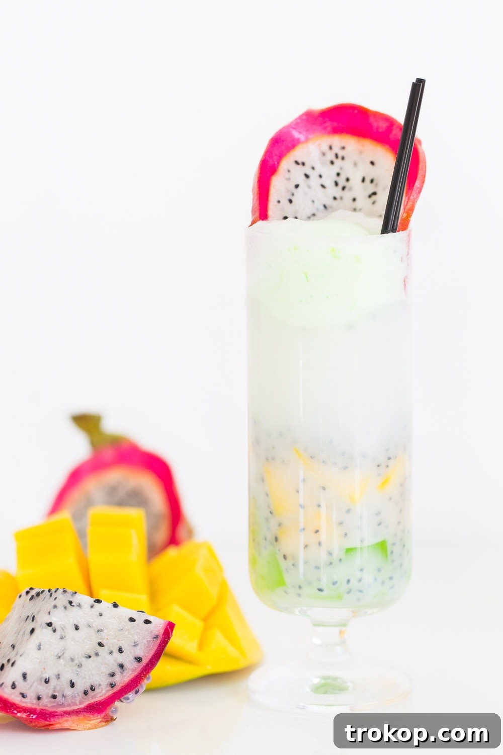 Tropical Thai Fruit Cocktail Recipe 8 Patter Play: An artistic arrangement of the Dotted Thai Fruit Cocktail, highlighting the careful layering of ingredients and the vibrant interplay of colors and patterns.