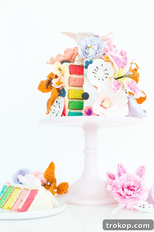 A vibrant and artfully arranged DIY sugar flower cake.