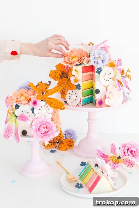 A close-up of a DIY sugar flower cake, highlighting its realistic floral design.