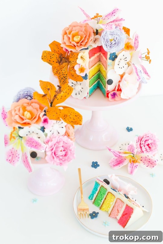 Close-up of a DIY sugar flower cake, showcasing vibrant edible blooms and spring colors.