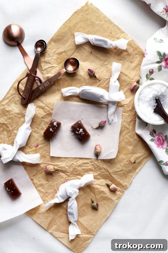 rose infused caramels recipe - sugar and cloth